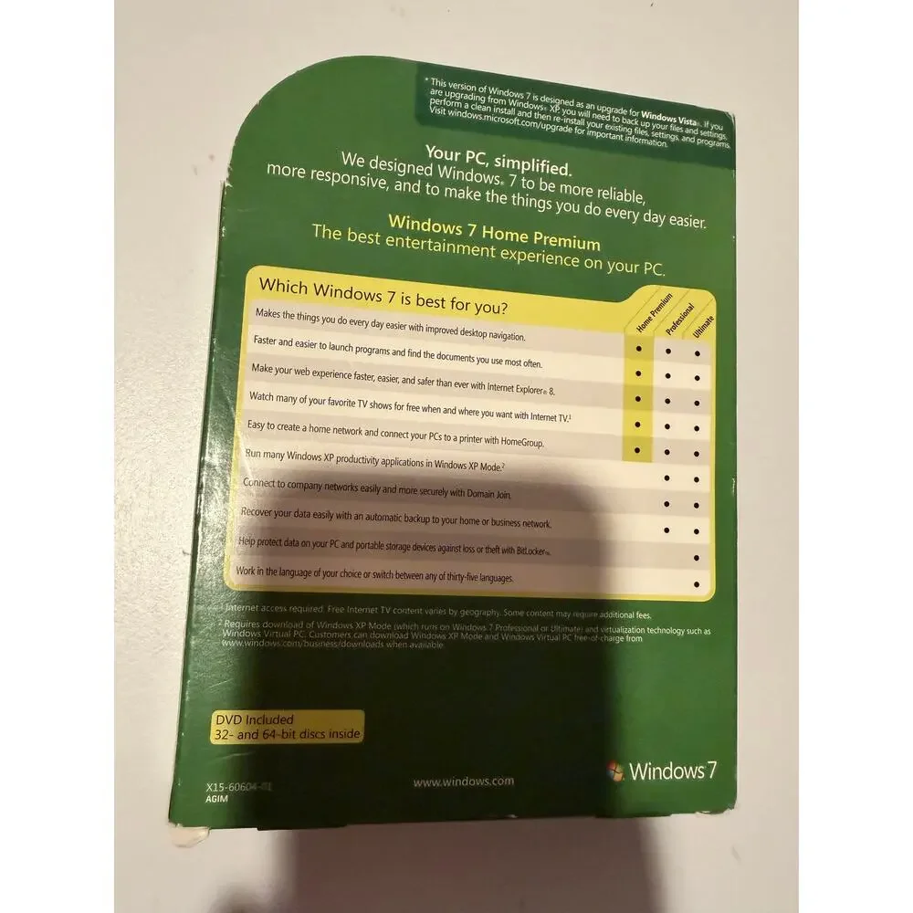 Microsoft Windows 7 Home Premium 32 & 64-bit Standard Software Operating System